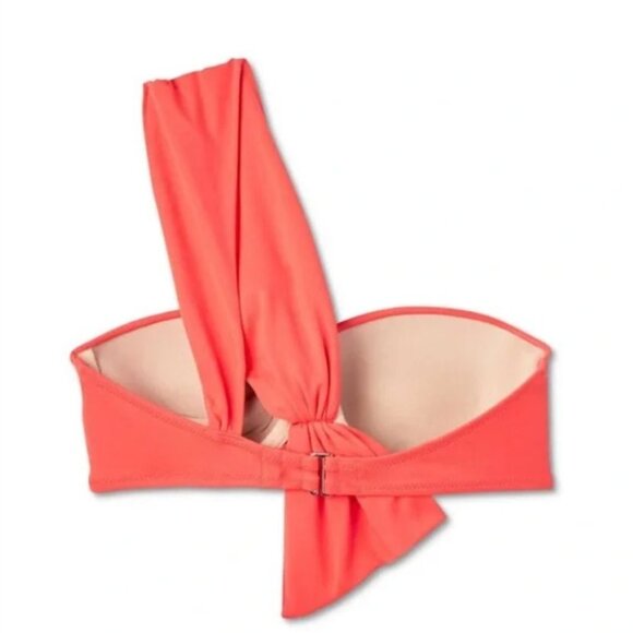 SHADE & SHORE BIKINI TOP ONE SHOULDER TWIST FRONT BOW TAIL WOMEN'S RED CORAL NWT - Picture 7 of 7